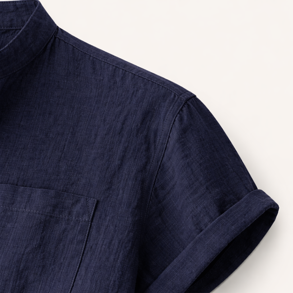Luca | Men's Henley Shirt Navy Short Sleeve Casual Cotton Linen