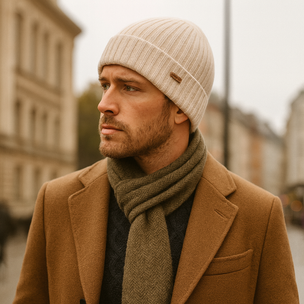 Axel | Men's Ribbed Knit Cashmere Beanie Cream