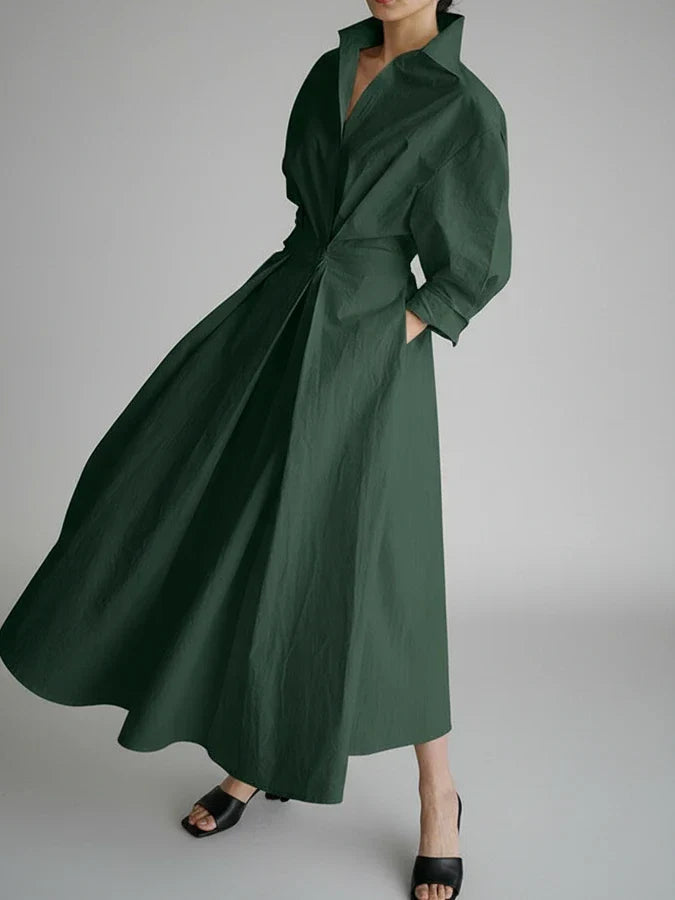 Lena | Women's Wrap Shirt Dress Cream Long Sleeve