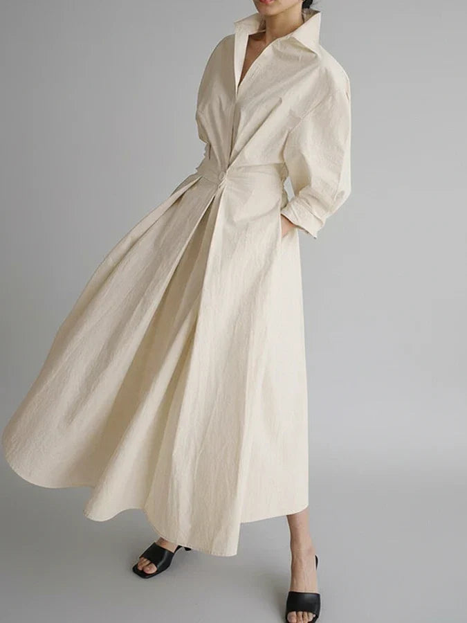 Lena | Women's Wrap Shirt Dress Cream Long Sleeve