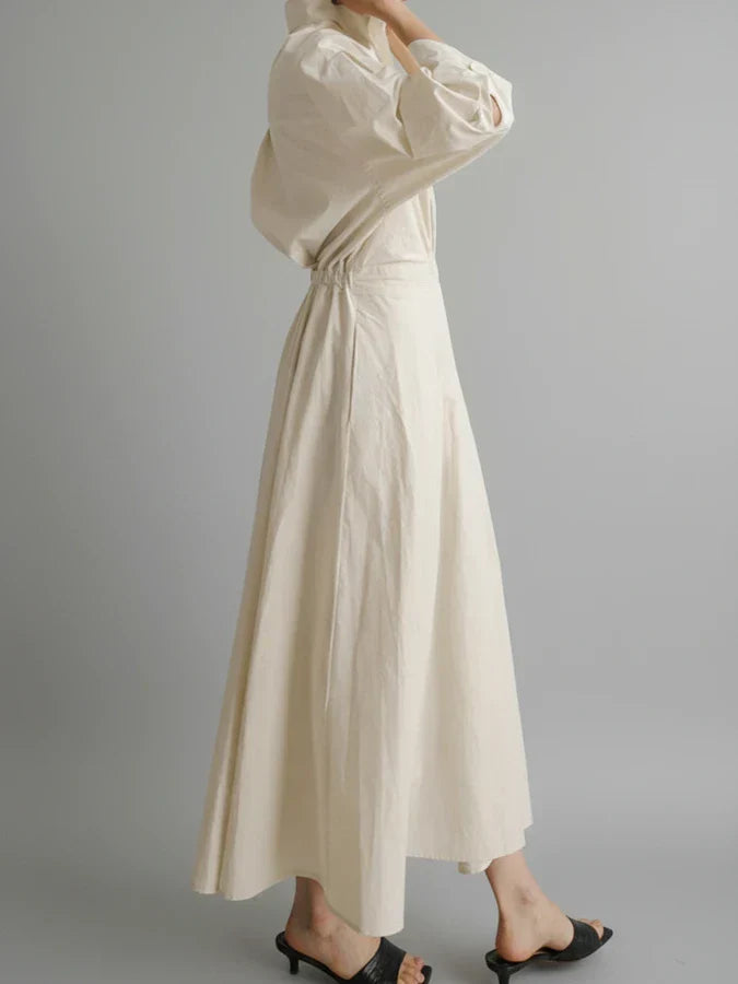 Lena | Women's Wrap Shirt Dress Cream Long Sleeve
