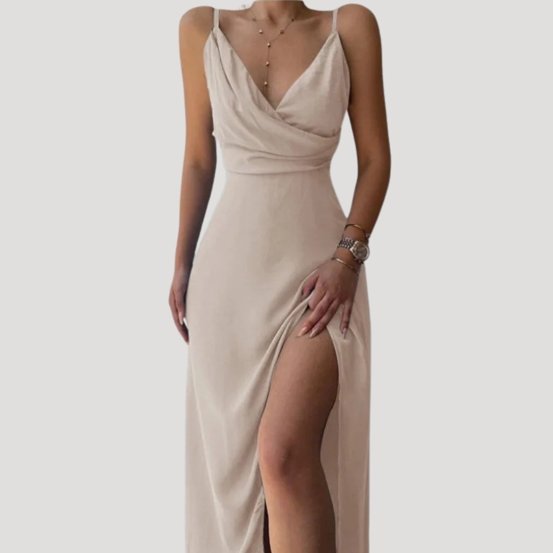 Vera | Women's Wrap Maxi Dress Red V Neck Slit