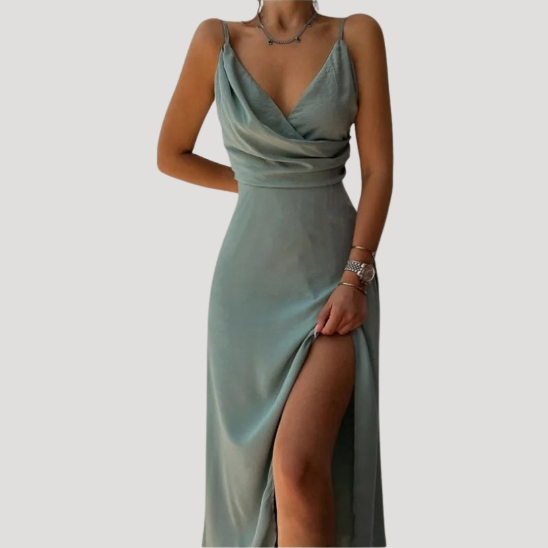 Vera | Women's Wrap Maxi Dress Red V Neck Slit