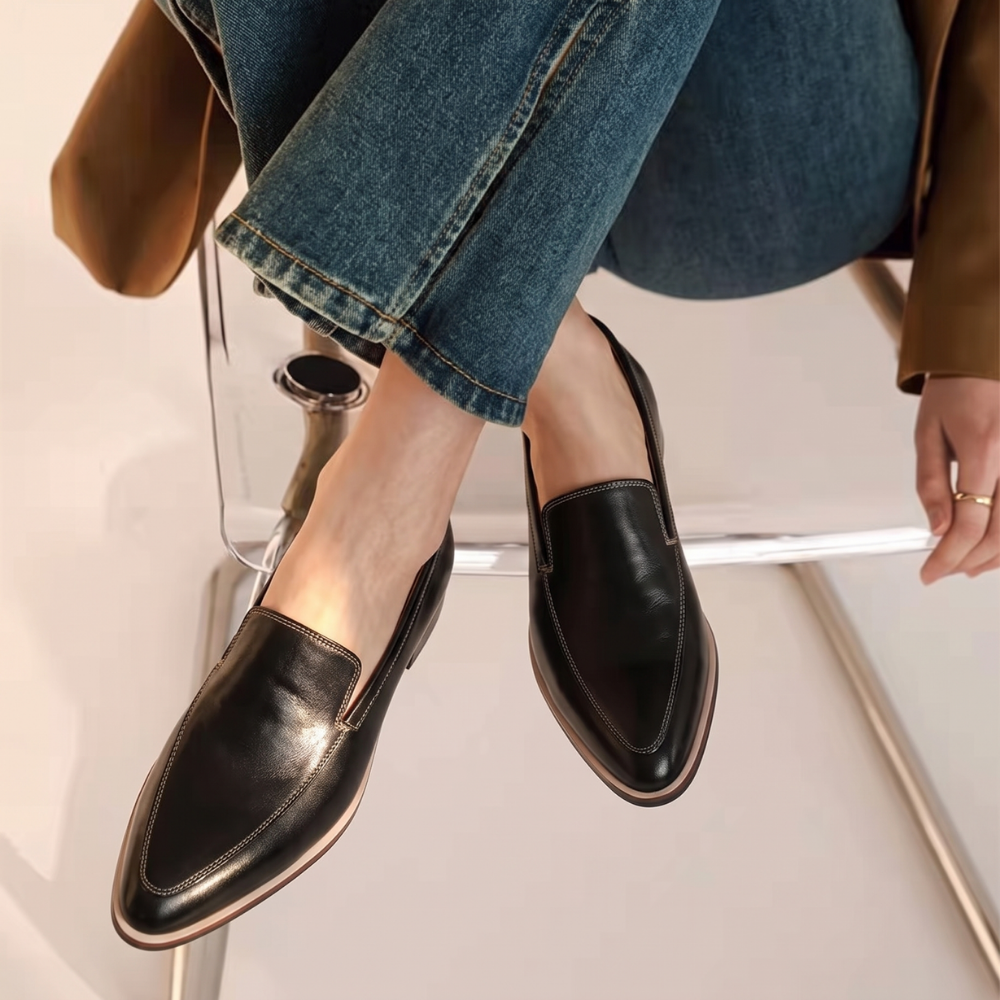 Opal | Women's Leather Slip On Loafers Black Comfort Fit