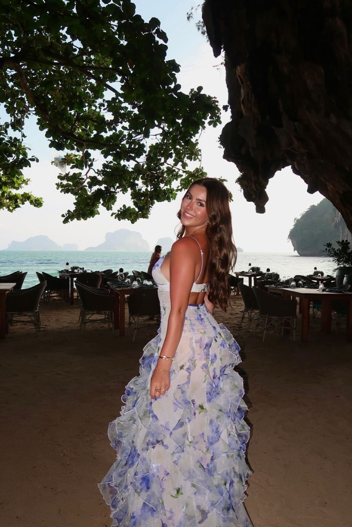 Maeve | Women's Floral Maxi Dress Blue White V Neck