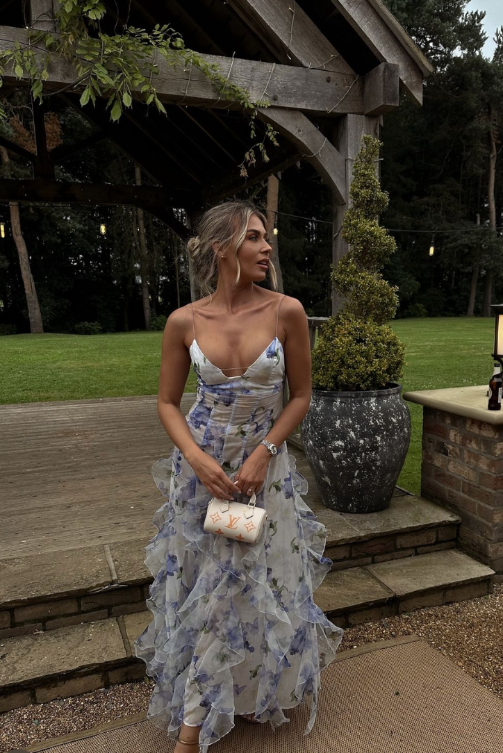 Maeve | Women's Floral Maxi Dress Blue White V Neck