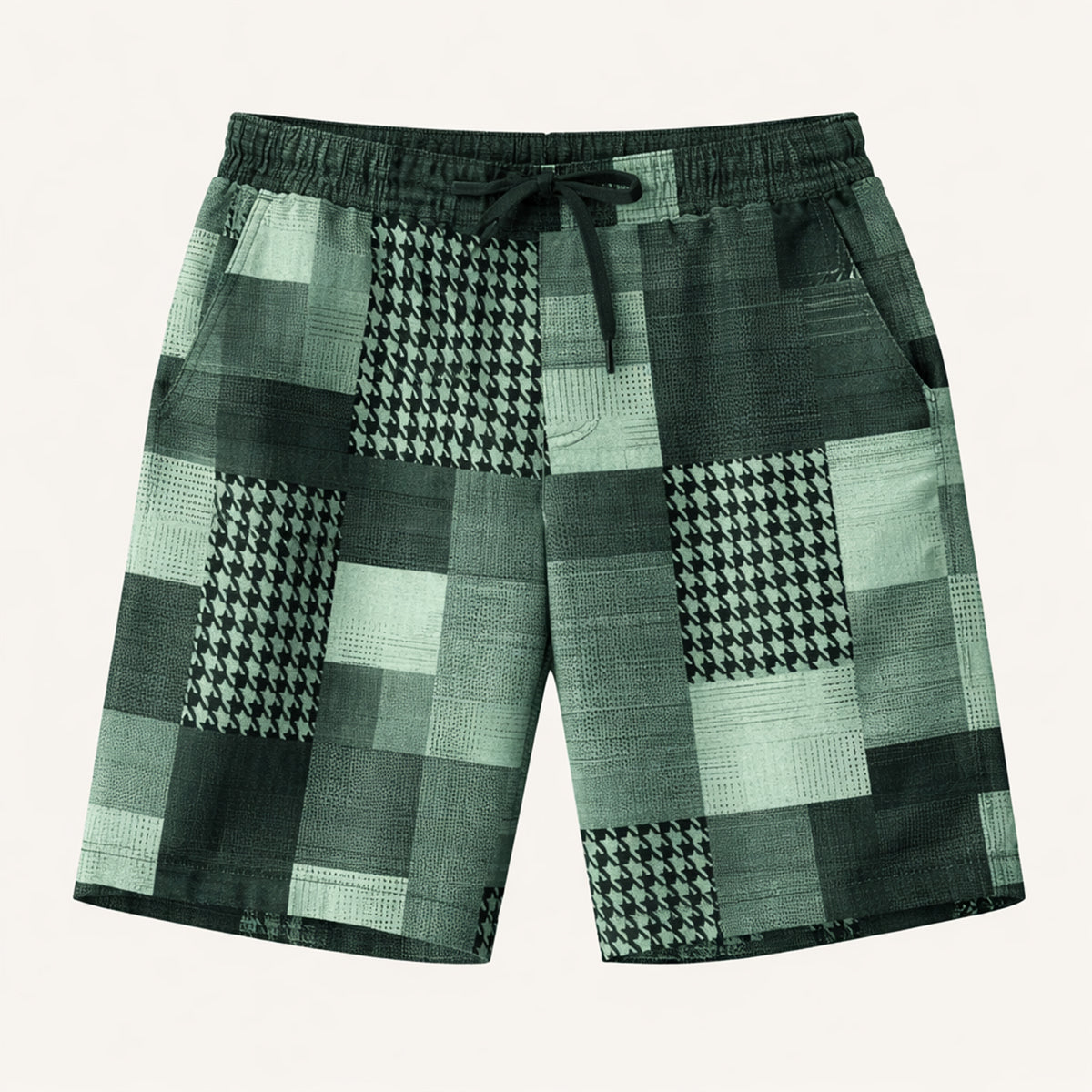 Kai | Men's Houndstooth Plaid Shorts Black White Casual