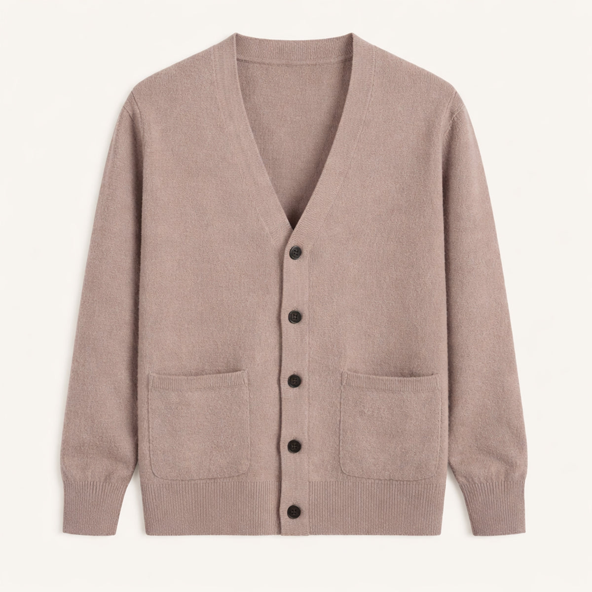 Bram | Men's Cashmere Cardigan Taupe V Neck Button Front