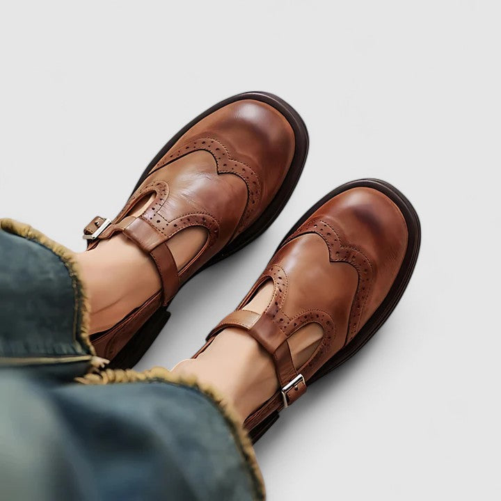 Ayla | Women's Brown Leather Mary Jane Flats Comfort Shoes