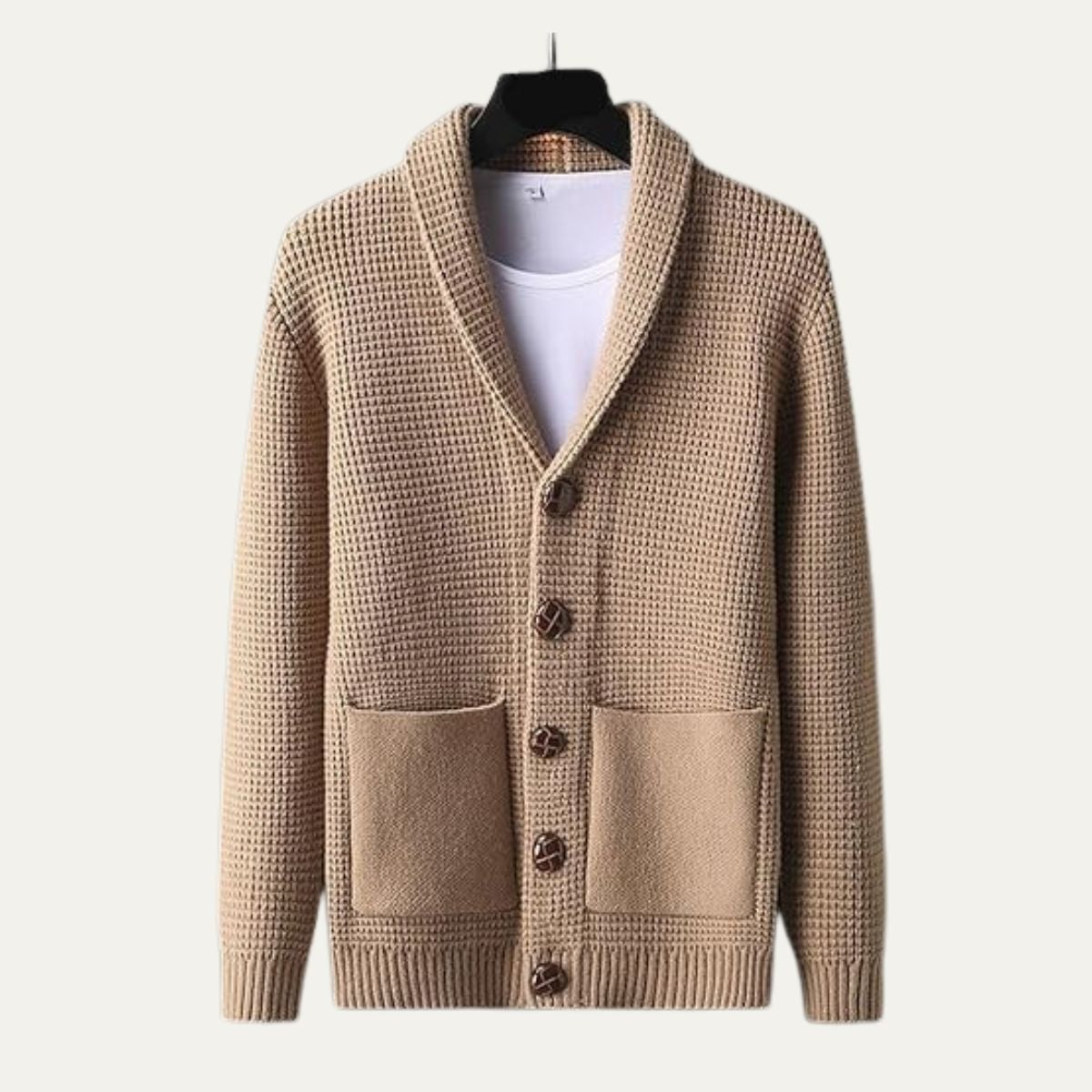 Ash | Men's Cardigan Sweater Black Shawl Collar Button Up