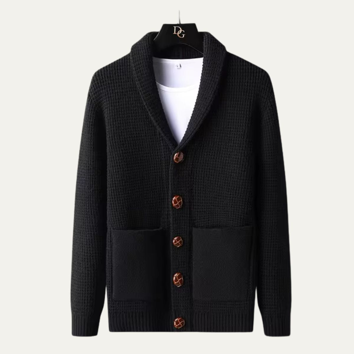 Ash | Men's Cardigan Sweater Black Shawl Collar Button Up