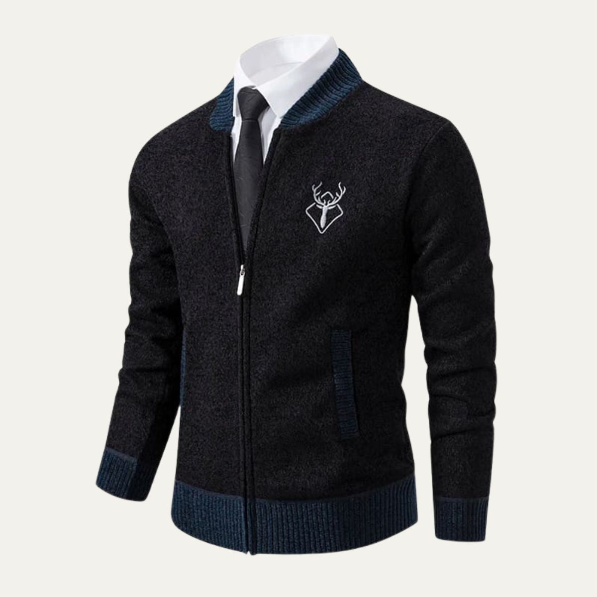 Axel | Men's Cardigan Black Navy Contrast Knit Zip Up