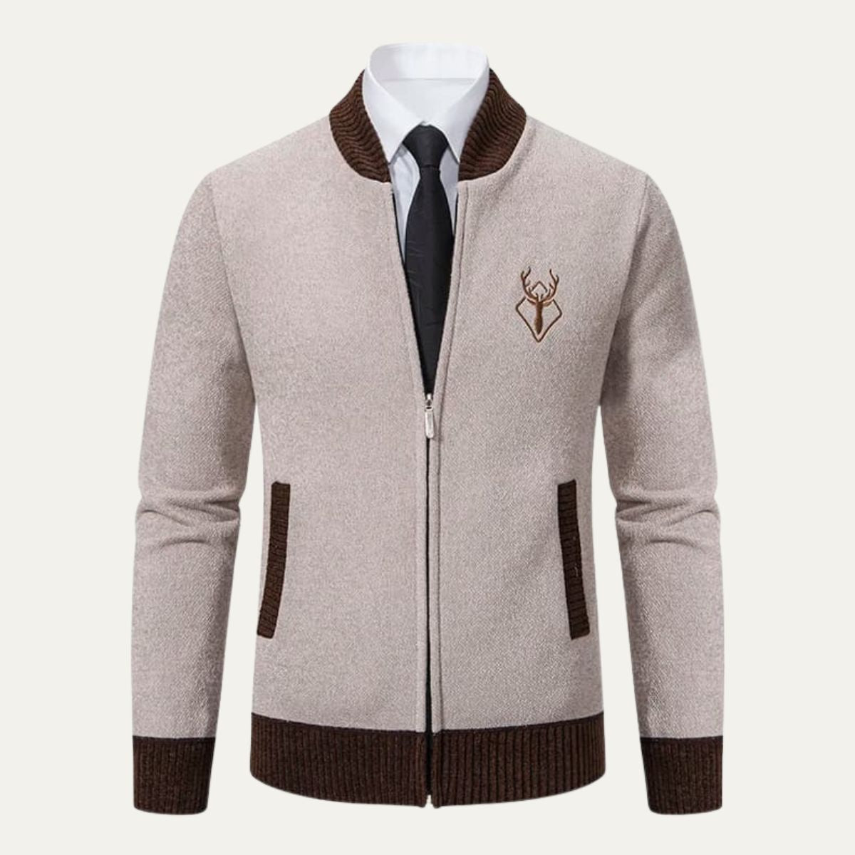 Axel | Men's Cardigan Black Navy Contrast Knit Zip Up