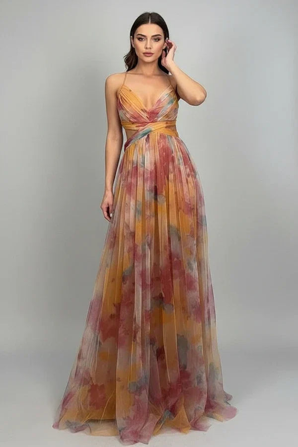 Ines | Women's Chiffon Maxi Dress Multicolor Floral V Neck