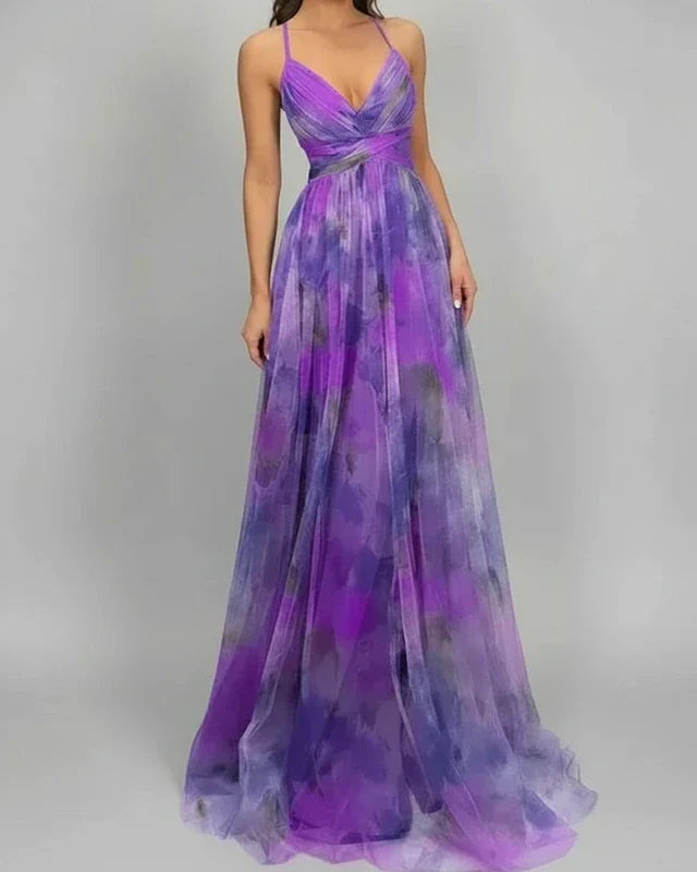 Ines | Women's Chiffon Maxi Dress Multicolor Floral V Neck