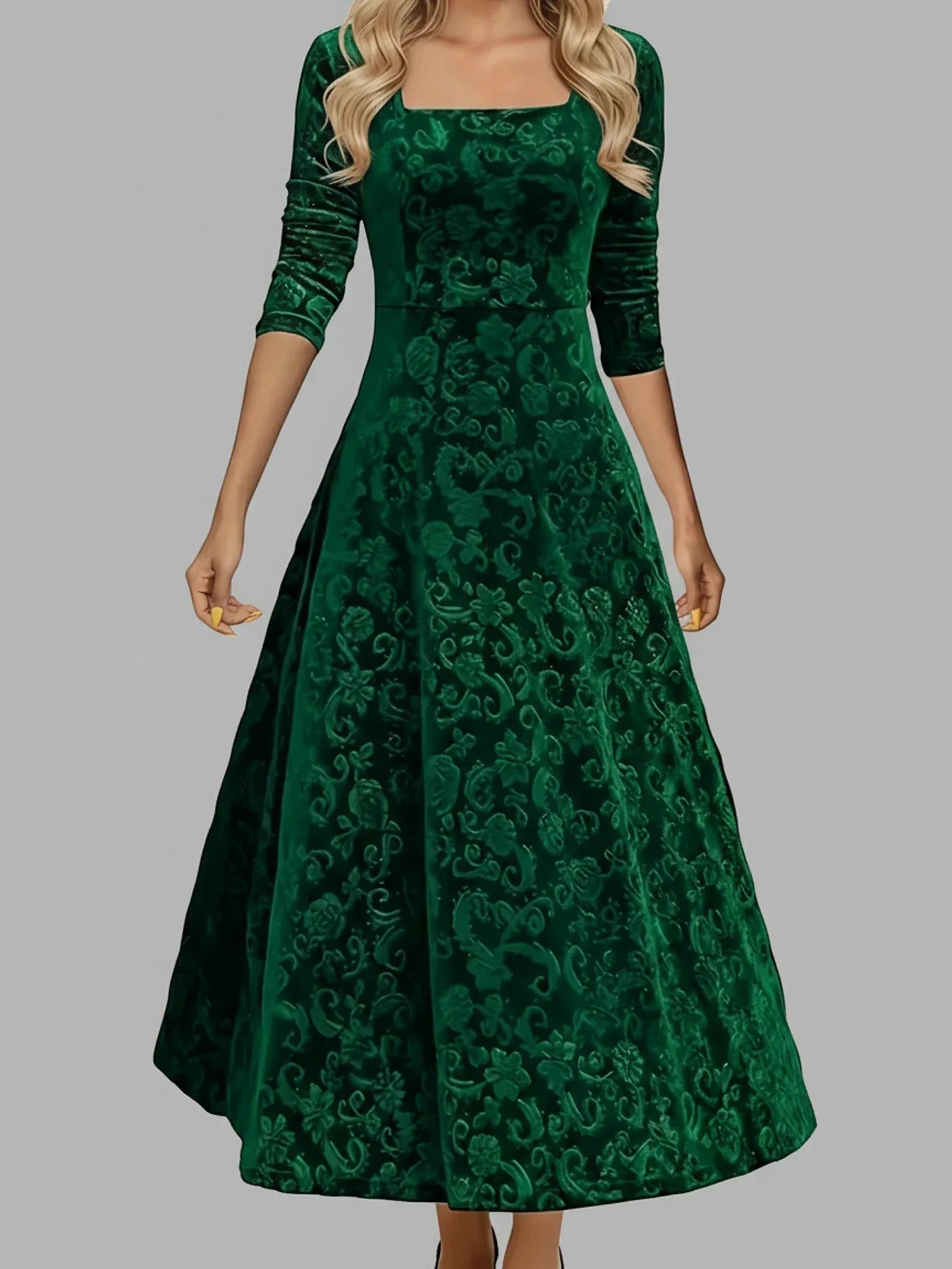 Nola | Women's Velvet Maxi Dress Square Neck Burgundy