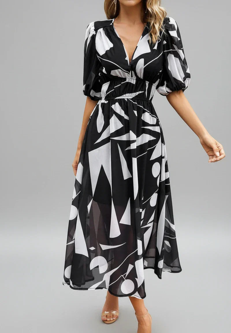 Lena | Women's Floral Maxi Dress Puff Sleeve Cream