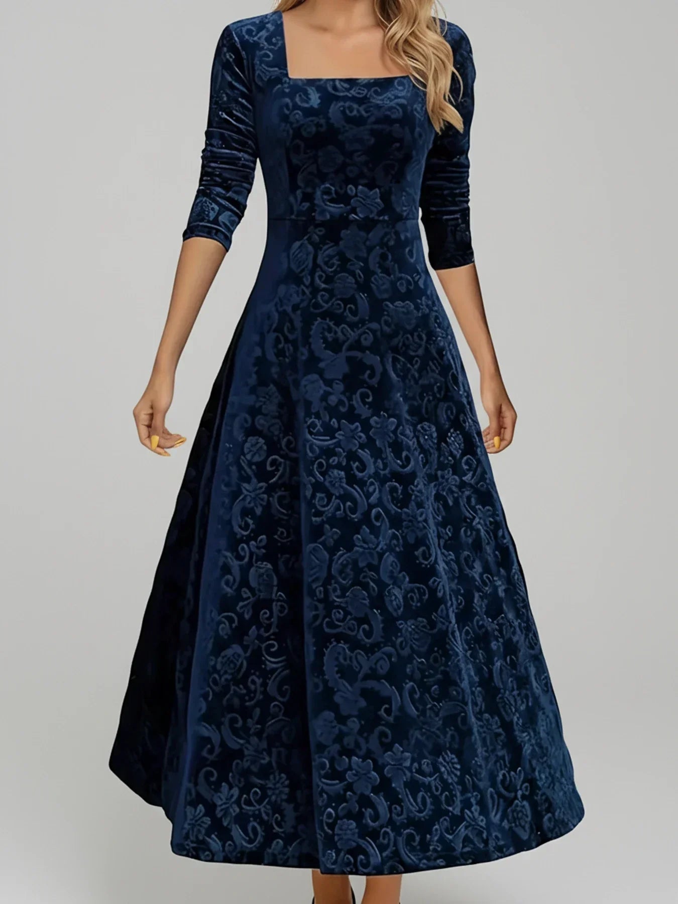 Nola | Women's Velvet Maxi Dress Square Neck Burgundy