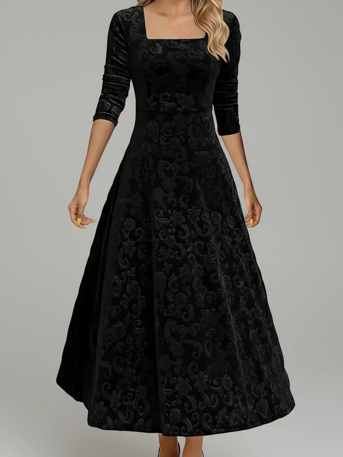 Nola | Women's Velvet Maxi Dress Square Neck Burgundy