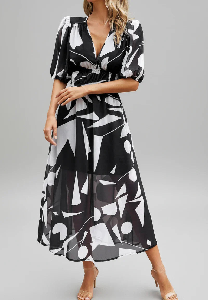 Lena | Women's Floral Maxi Dress Puff Sleeve Cream