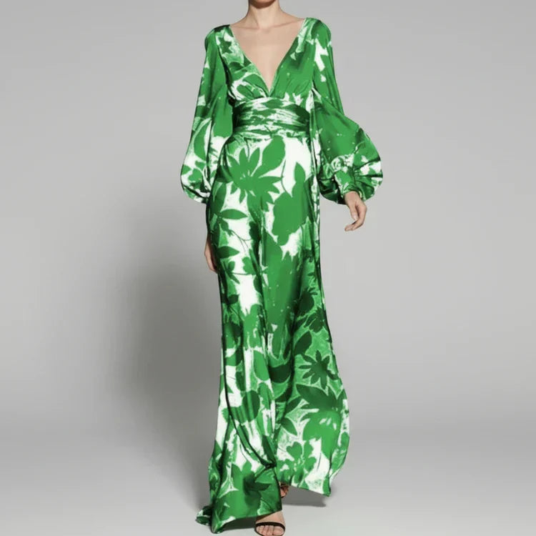 Vera | Women's Floral Maxi Dress Long Sleeve Light Blue