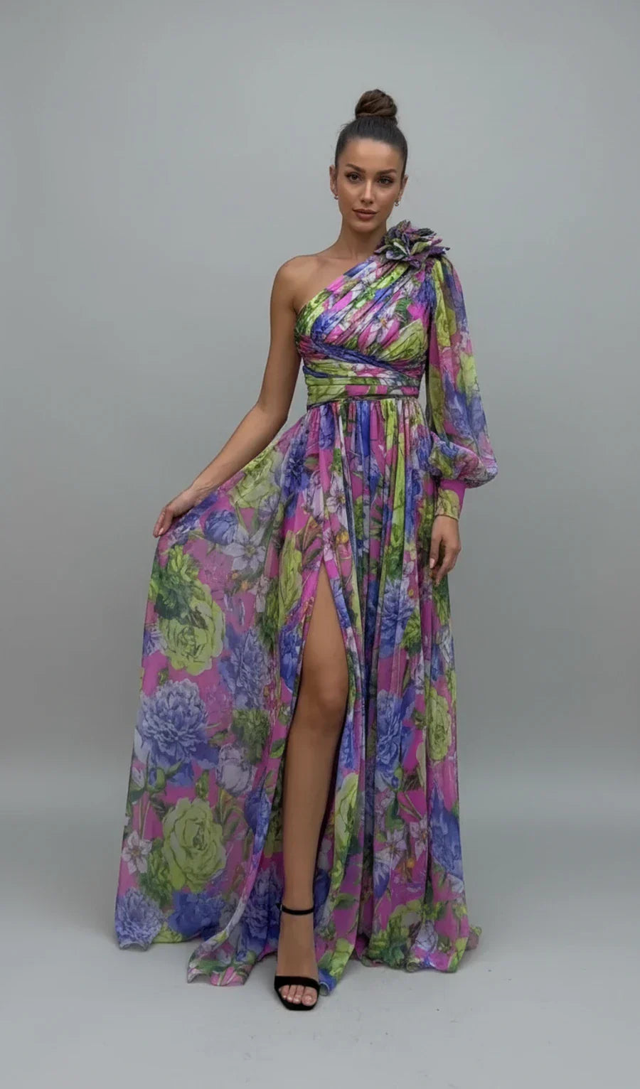 Nina | Women's Floral Maxi Dress One Shoulder Purple