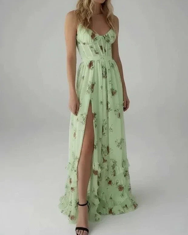 Cleo | Women's Floral Maxi Dress Pink Sweetheart Neckline