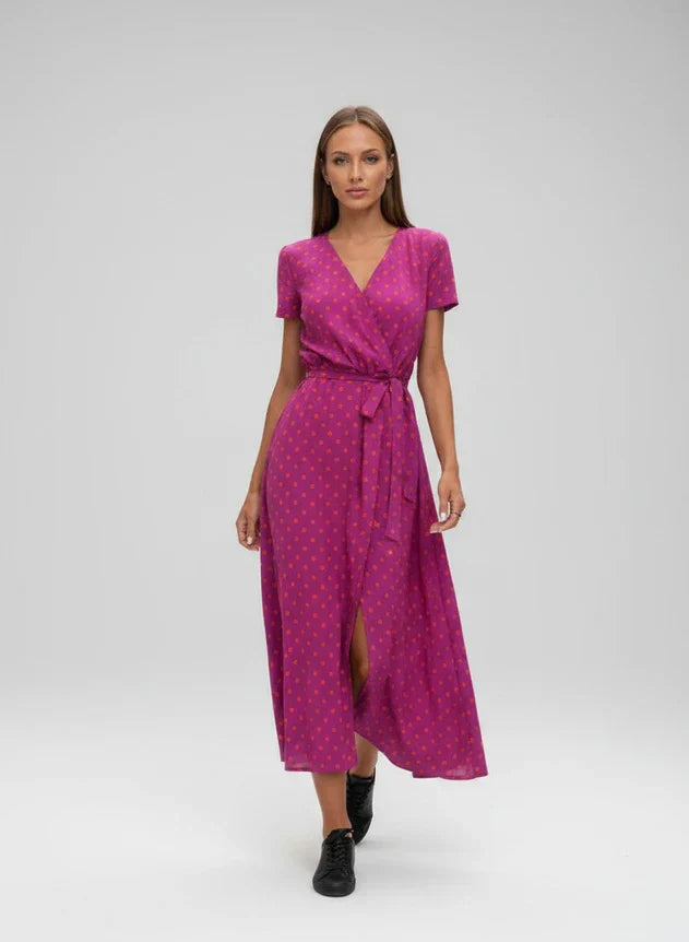 Rosa | Women's Floral Wrap Midi Dress Pink Green