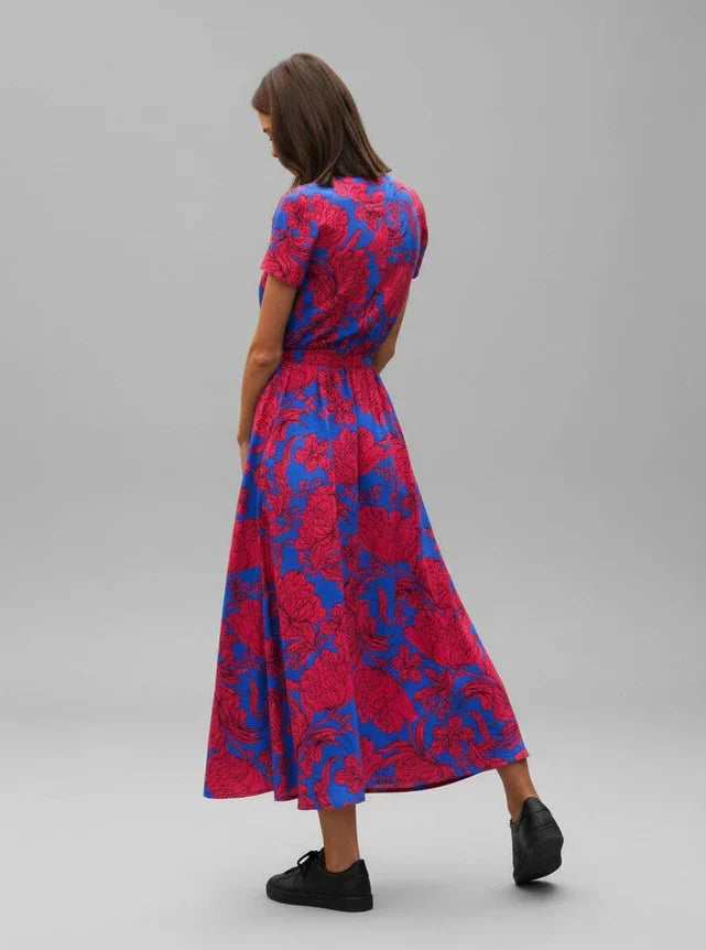Rosa | Women's Floral Wrap Midi Dress Pink Green