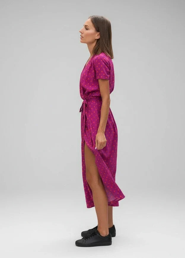 Rosa | Women's Floral Wrap Midi Dress Pink Green