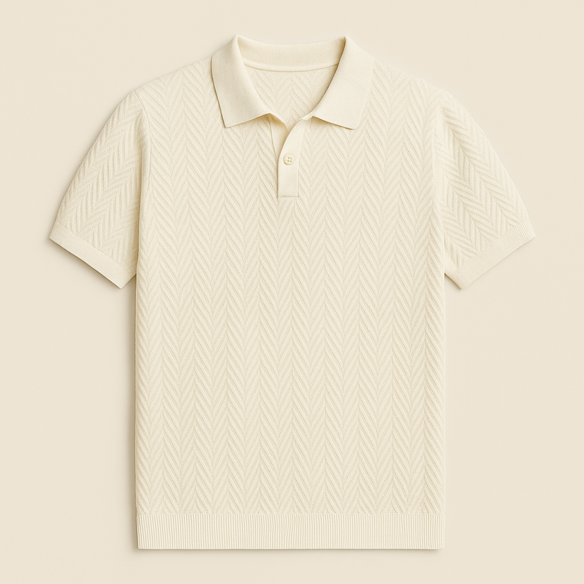 Beau | Men's Textured Polo Shirt Cream Short Sleeve