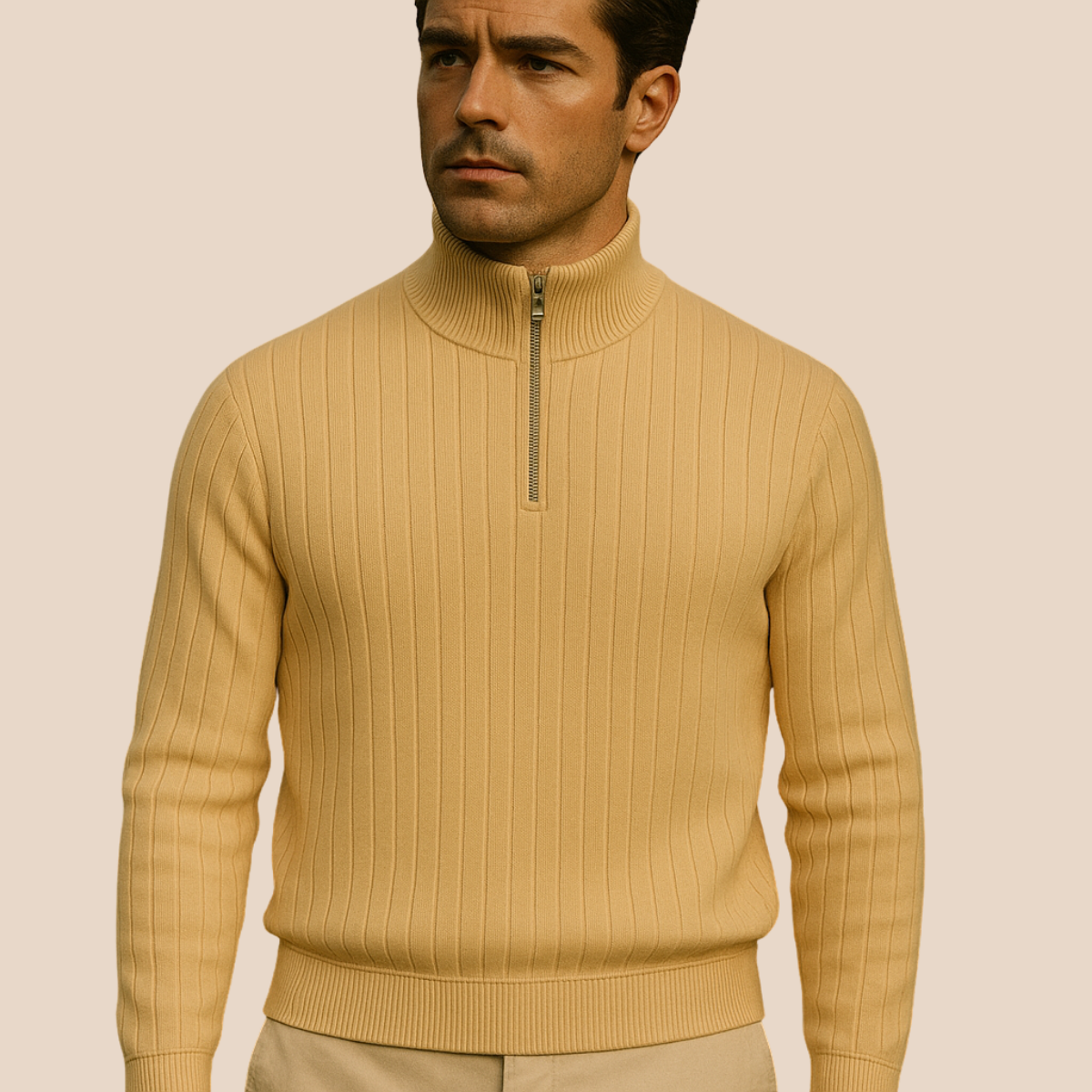 Axel | Men's Ribbed Quarter Zip Sweater Navy Gold Zipper