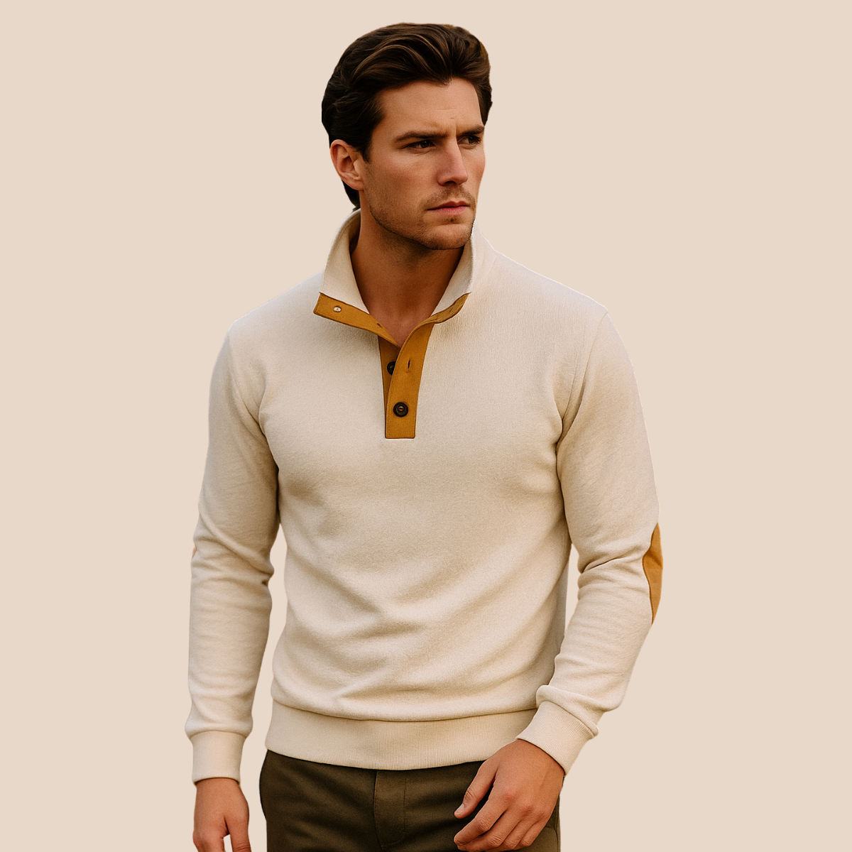 Esme | Men's Quarter Zip Sweater Black Elbow Patch