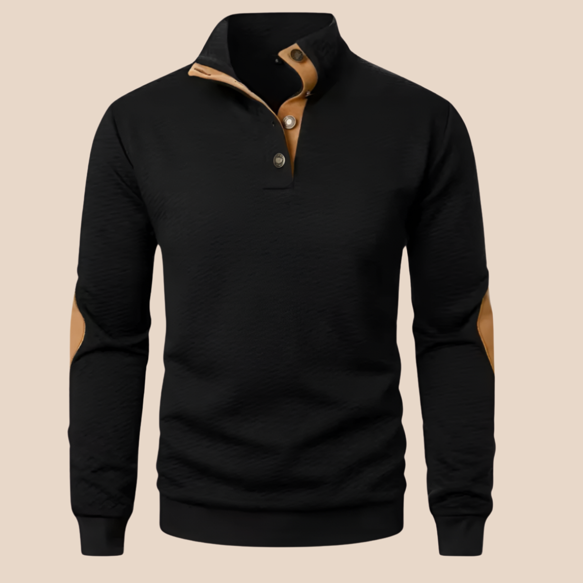 Esme | Men's Quarter Zip Sweater Black Elbow Patch