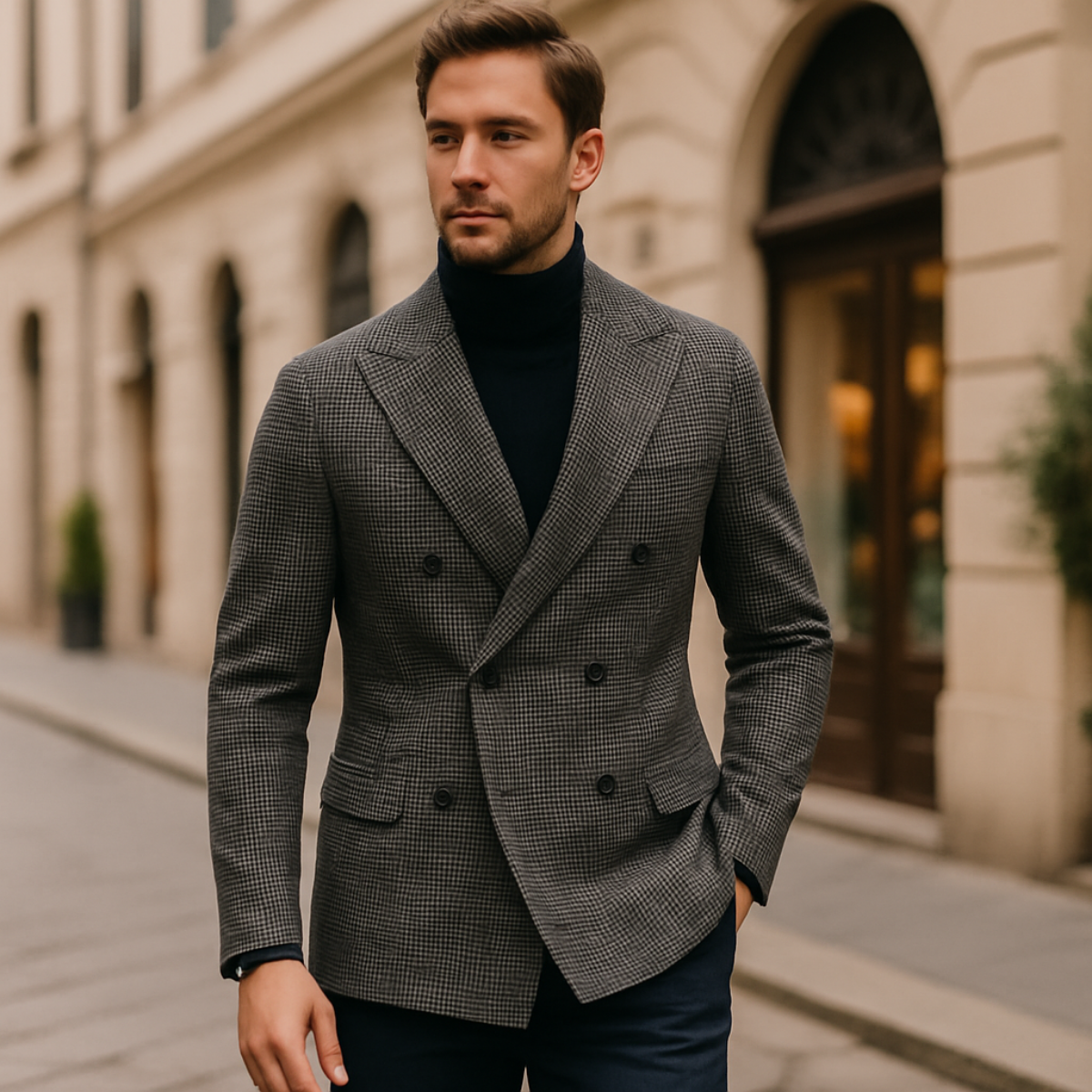 Greta | Men's Tweed Blazer Brown Double Breasted Tailored