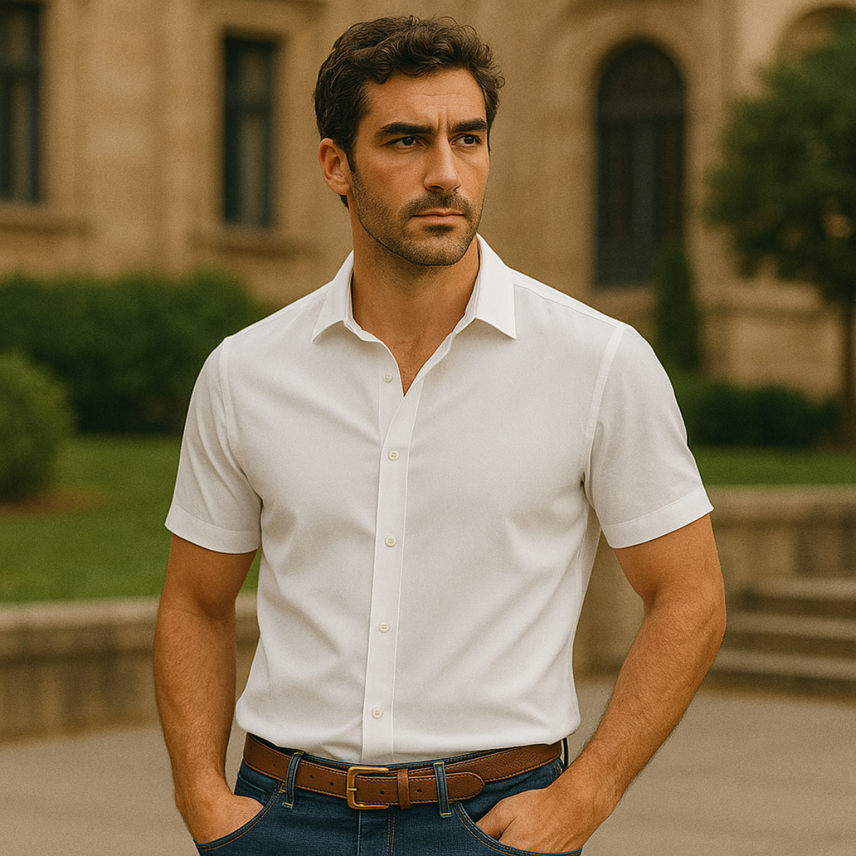 Beau | Men's Linen Shirt White Short Sleeve