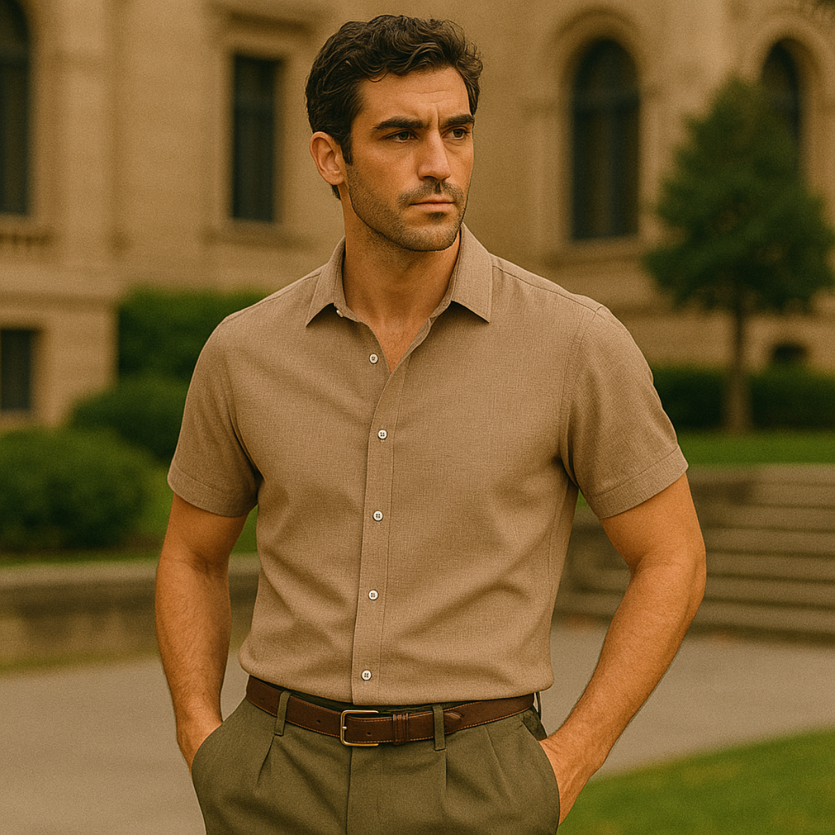 Beau | Men's Linen Shirt White Short Sleeve