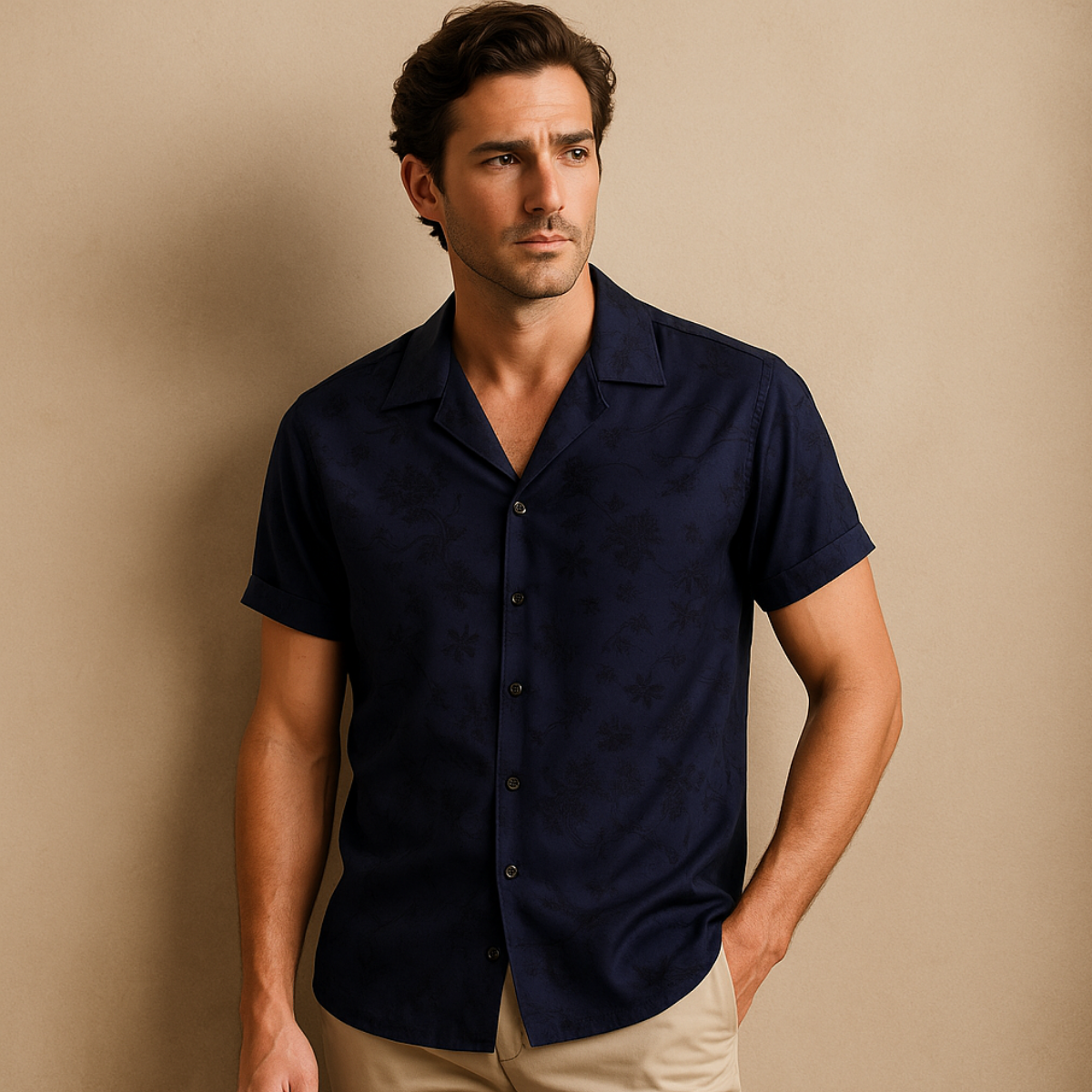 Bram | Men's Camp Collar Shirt White Short Sleeve