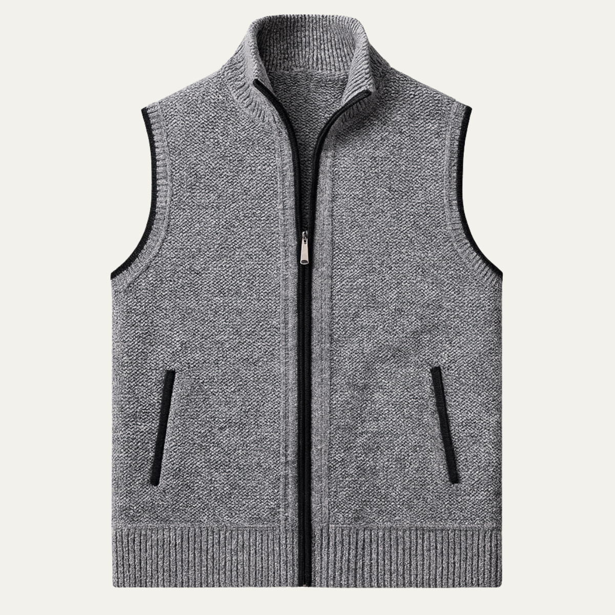 Beau | Men's Sweater Vest Gray Zip Up Collared