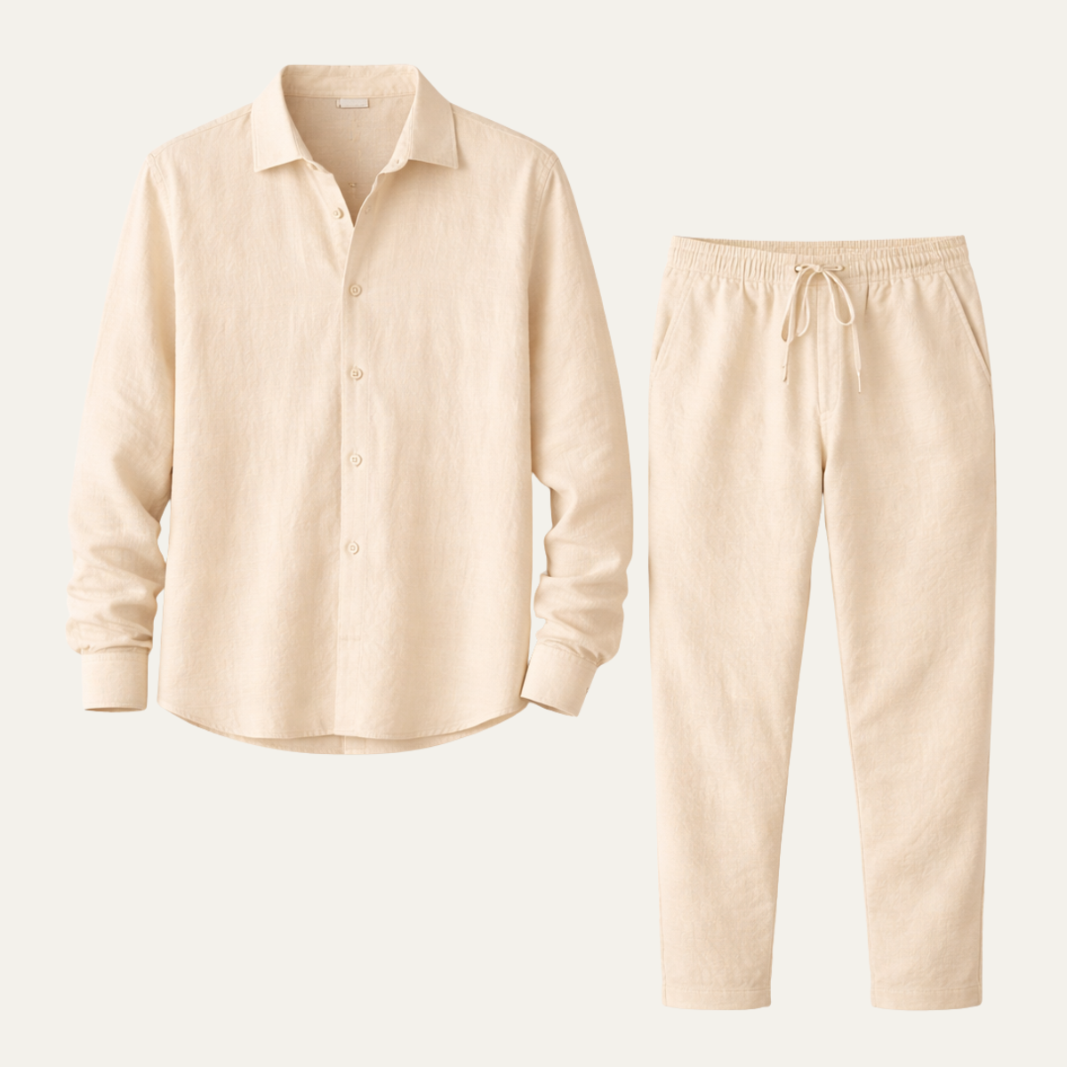 Kai | Men's Linen Lounge Set White Long Sleeve Shirt Pants