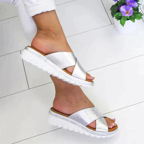 Nina | Women's Slide Sandals White Comfort Orthopedic