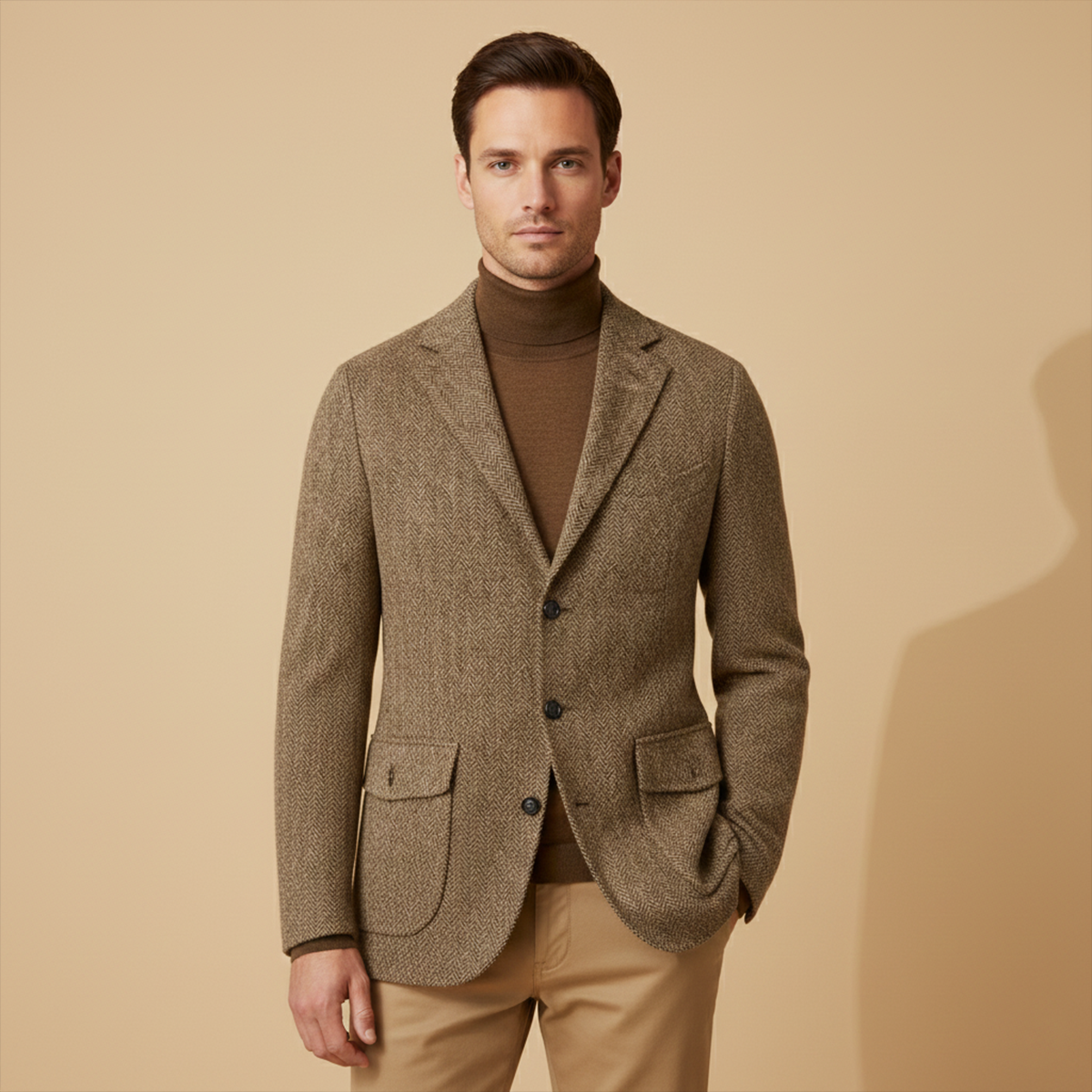 Beau | Men's Tweed Blazer Brown Herringbone Single Breasted