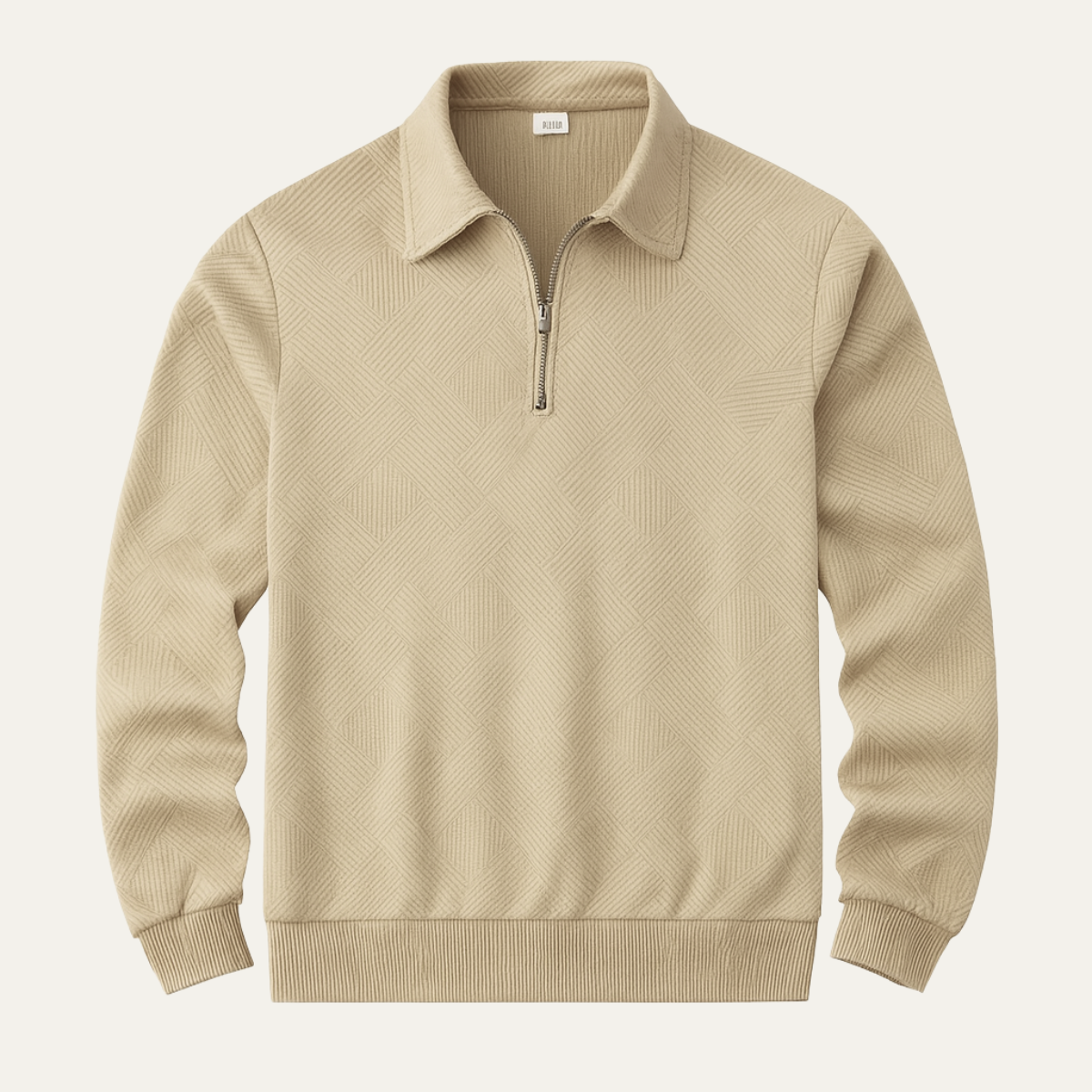 Beau | Men's Quarter Zip Sweater Cream Textured Pullover