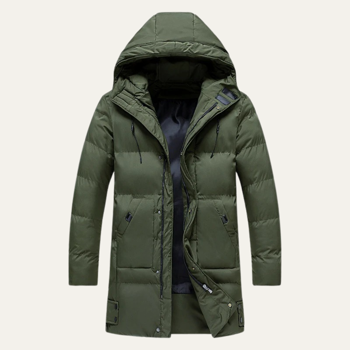 Axel | Men's Long Puffer Jacket Black Hooded Winter Coat