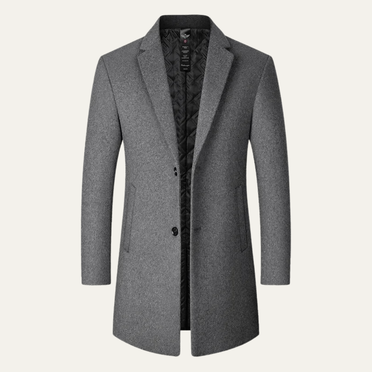 Axel | Men's Wool Long Coat Black Quilted Lining
