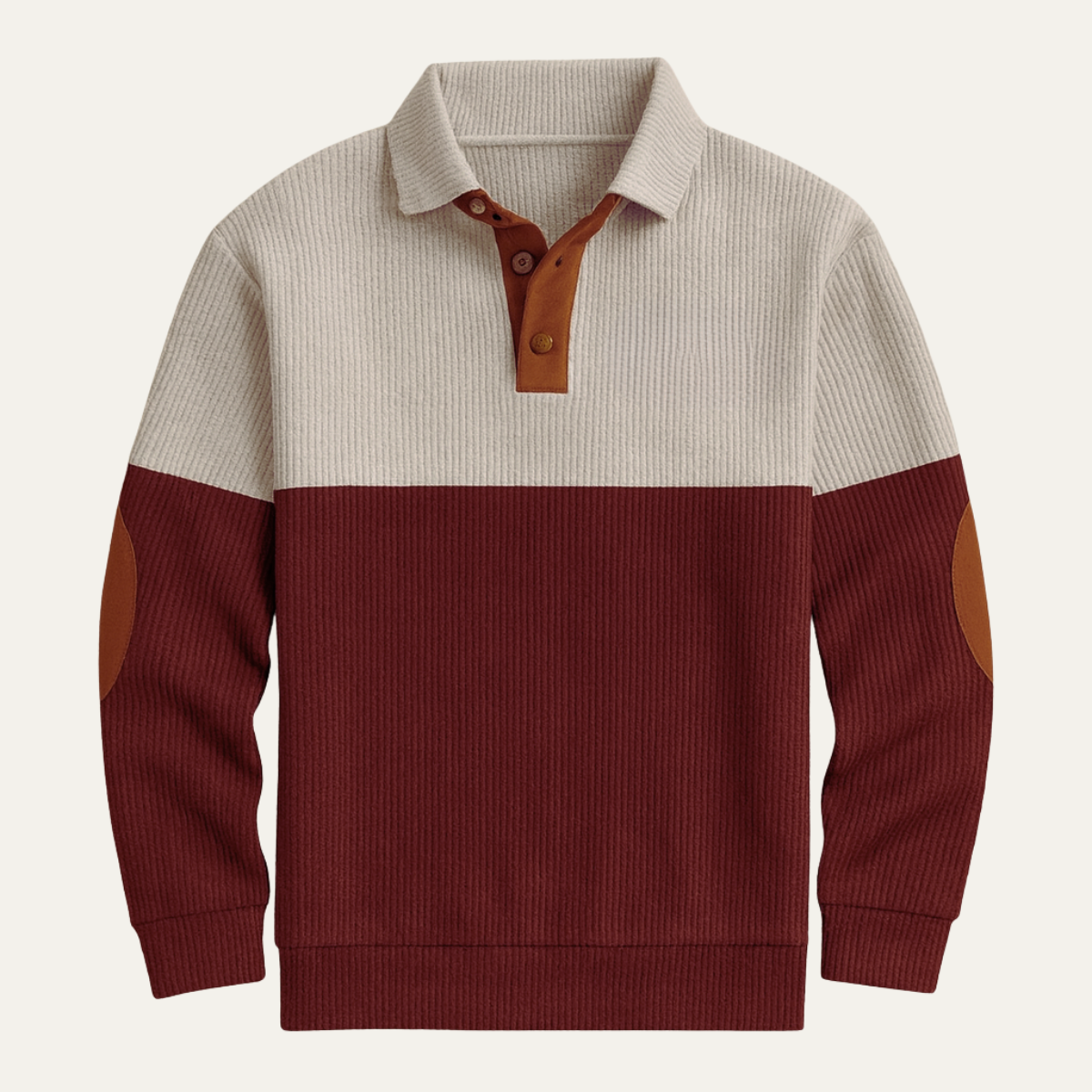 Rhys | Men's Colorblock Ribbed Sweater Burgundy Cream Suede Elbow Patches