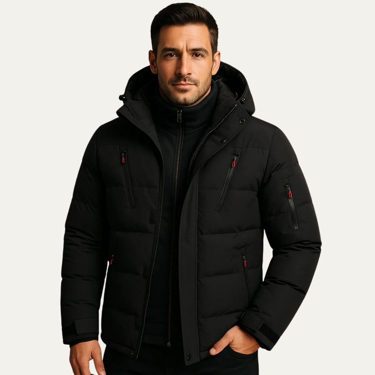 Kai | Men's Puffer Jacket Hooded Gray Quilted Winter Warm