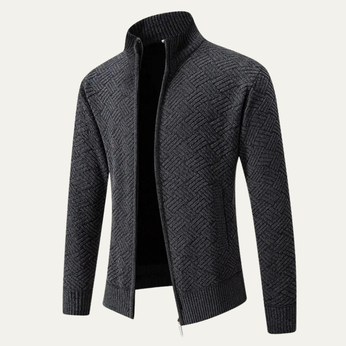 Kael | Men's Cardigan Gray Knitted Full Zip Warm Fleece