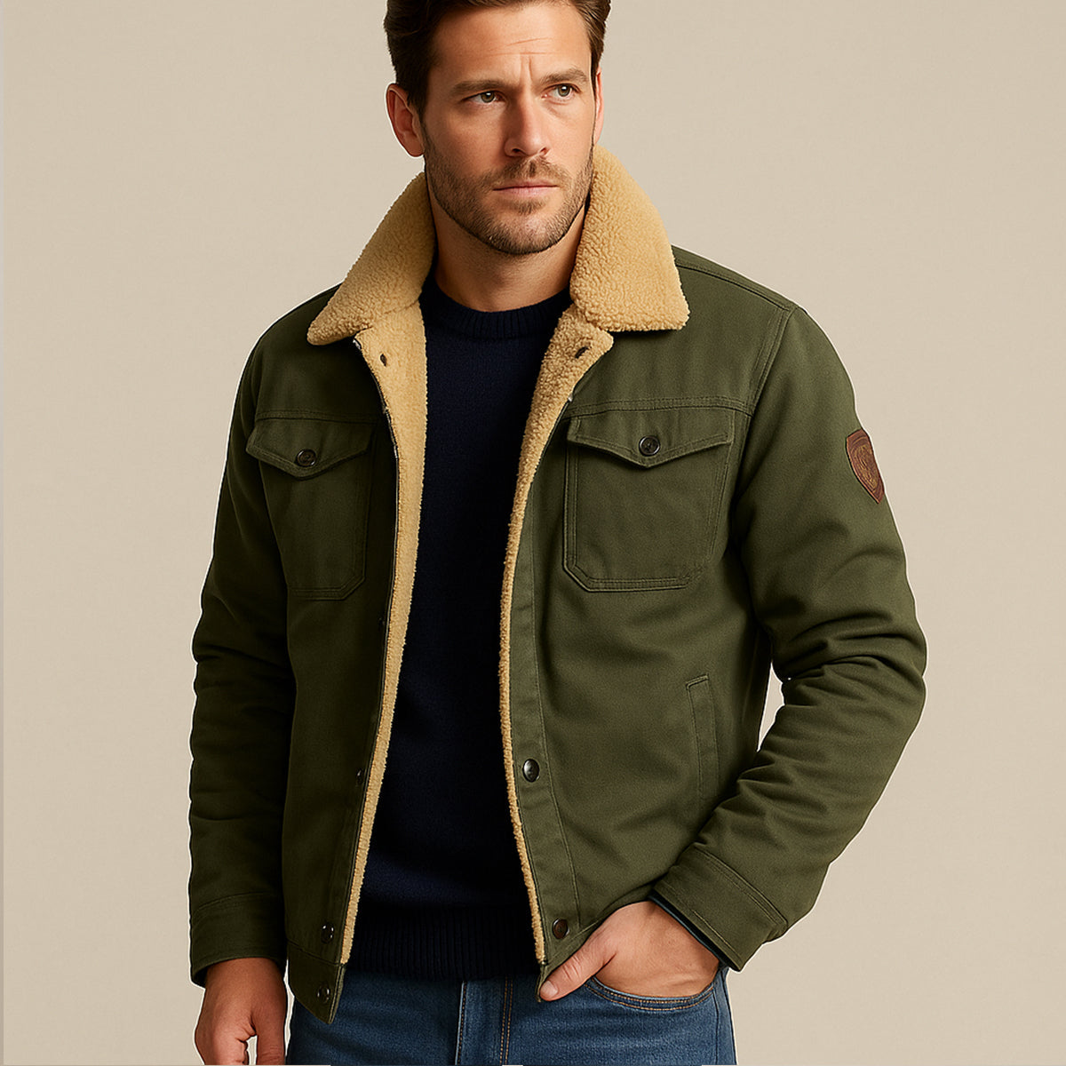 Callum | Men's Sherpa Lined Utility Jacket Tan