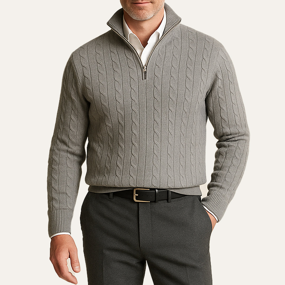 Voss | Men's Cable Knit Quarter Zip Sweater Navy
